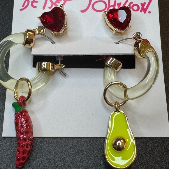 Betsey Johnson Mismatched Earrings with Avocado and Chili Pepper - Picture 2 of 5